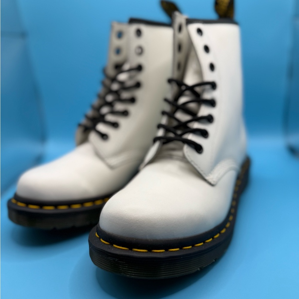 Dr. Martens White Leather Lace Up Boots